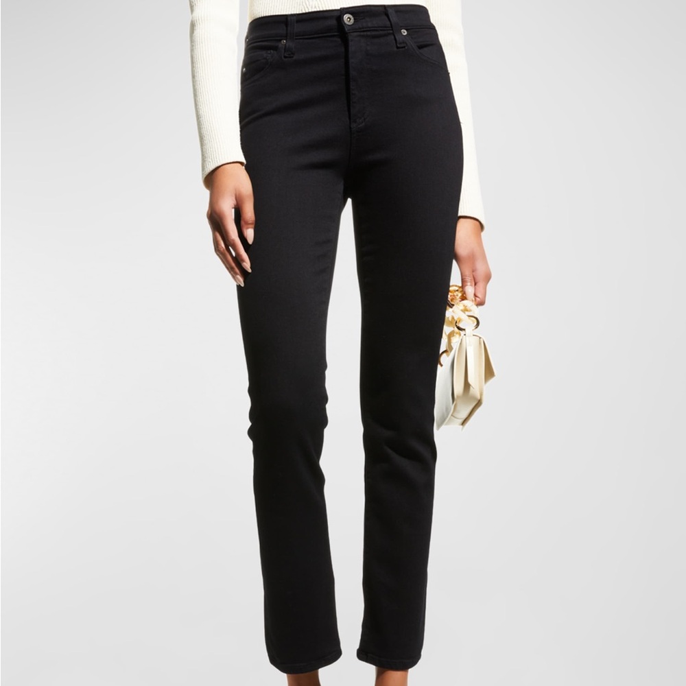 AG Adriano Goldschmidt Black High Rise Slim Straight Jeans, Size 28R